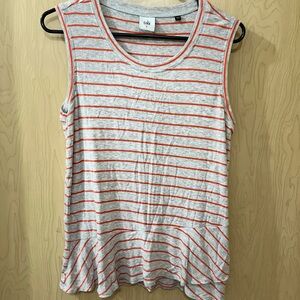 CAbi Cream and Pink Ruffled Sleeveless Tank Top